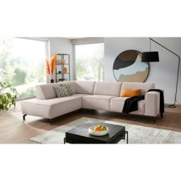 Places of Style Ecksofa Lorcan, mit schwarzen Metall Füßen, Bezug aus weichem Strukturstoff
