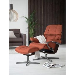 Stressless® Relaxsessel Reno (Set, Relaxsessel mit Hocker), mit Hocker, mit Cross Base, Größe S, M & L, Holzakzent Braun