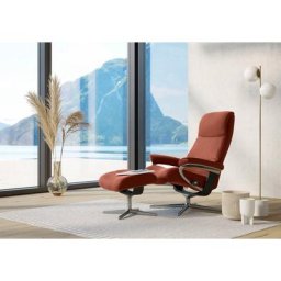 Stressless® Relaxsessel View (Set, Relaxsessel mit Hocker), mit Hocker, mit Cross Base, Größe S, M & L, Holzakzent Schwarz