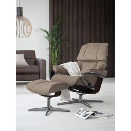 Stressless® Relaxsessel Reno (Set, Relaxsessel mit Hocker), mit Hocker, mit Cross Base, Größe S, M & L, Holzakzent Braun