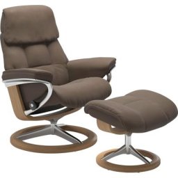 Stressless® Relaxsessel Ruby (Set, Relaxsessel mit Hocker), mit Signature Base, Größe M, Gestell Eiche, Wenge, Braun & Schwarz