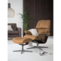 Stressless® Relaxsessel Reno (Set, Relaxsessel mit Hocker), mit Hocker, mit Cross Base, Größe S, M & L, Holzakzent Braun
