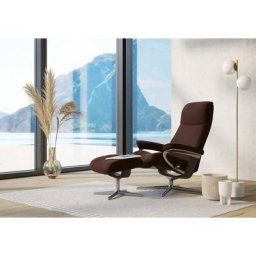 Stressless® Relaxsessel View (Set, Relaxsessel mit Hocker), mit Hocker, mit Cross Base, Größe S, M & L, Holzakzent Wenge