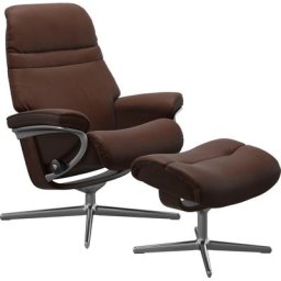 Stressless® Relaxsessel Sunrise (Set, Relaxsessel mit Hocker), mit Hocker, mit Cross Base, Größe S, M & L, Holzakzent Braun