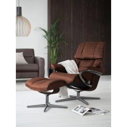 Stressless® Relaxsessel Reno (Set, Relaxsessel mit Hocker), mit Hocker, mit Cross Base, Größe S, M & L, Holzakzent Braun