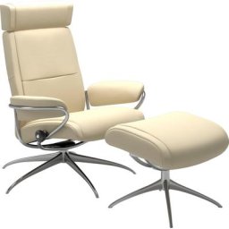 Stressless® Relaxsessel Paris (Set, Relaxsessel mit Hocker), mit Hocker, Low Back mit Kopfstütze, mit Star Base, Gestell Chrom