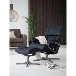 Stressless® Relaxsessel Reno (Set, Relaxsessel mit Hocker), mit Hocker, mit Cross Base, Größe S, M & L, Holzakzent Schwarz