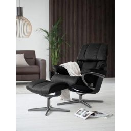 Stressless® Relaxsessel Reno (Set, Relaxsessel mit Hocker), mit Hocker, mit Cross Base, Größe S, M & L, Holzakzent Schwarz