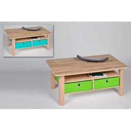 PRO Line Couchtisch, aus Holz, mit 2 Ablageböden, mehr Stauraum durch farbige Faltboxen