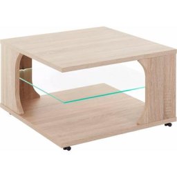 PRO Line Couchtisch, aus Holz, mit Rollen, Ablageboden Glas mit LED Beleuchtung