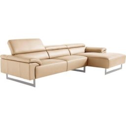 Egoitaliano Ecksofa Malika, mit Recamiere, inkl. Kopfteilverstellung und chromfarbenen Metallfüßen