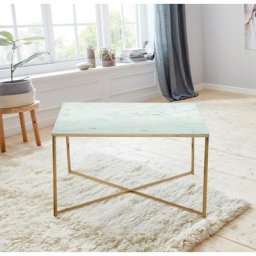 andas Couchtisch Alina, aus Glas mit Mamor Print Gestell aus goldenem Chrom