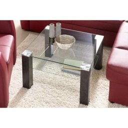 PRO Line Couchtisch, mit Glasplatte, Ablageboden aus Glas, Gestell aus Holz, quadratisch