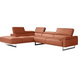 Egoitaliano Ecksofa Malika, mit Ottomane, inkl. Kopfteilverstellung und chromfarbenen Metallfüßen