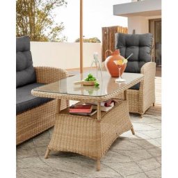Destiny Gartentisch MERANO II, 2-tlg., Polyrattangeflecht, mit aufgelegter Glasplatte + Ablagefläche
