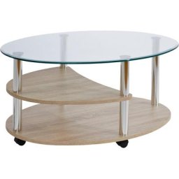PRO Line Couchtisch, mit Glasplatte, Gestell aus Holz und Metall, Ablageboden, mit Rollen