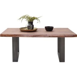 MCA furniture Couchtisch Cartagena, Couchtisch Massivholz mit Baumkante und natürlichen Rissen und Löchern