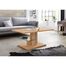 PRO Line Couchtisch Bergamo, höhenverstellbar, Ablageboden aus Glas, Platte und Gestell aus Holz