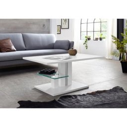 PRO Line Couchtisch Bergamo, höhenverstellbar, Ablageboden aus Glas, Platte und Gestell aus Holz