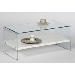 PRO Line Couchtisch, aus geformtem Glas, Ablageboden aus Holz