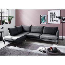 Trendfabrik Ecksofa Justin, Ottomane rechts oder links bestellbar, Fuß in Holz-Metallkombination