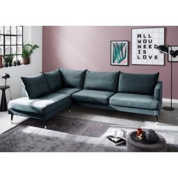 Trendfabrik Ecksofa Justin, Ottomane rechts oder links bestellbar, Fuß in Holz-Metallkombination