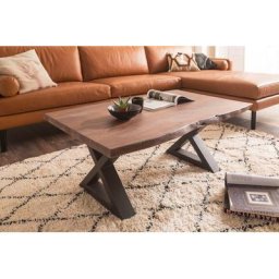 MCA furniture Couchtisch Cartagena, Couchtisch Massivholz mit Baumkante und natürlichen Rissen und Löchern