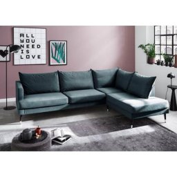 Trendfabrik Ecksofa Justin, Ottomane rechts oder links bestellbar, Fuß in Holz-Metallkombination