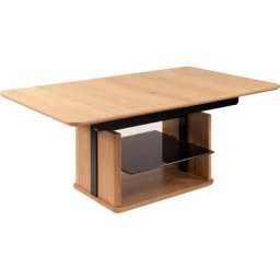 Vierhaus Couchtisch, Couchtisch, Platte wildeiche furniert, Ablageboden Glas schwarz