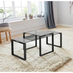 andas Couchtisch Karolina (Set, 2-St), aus rauchfarbigen Glas und schönem pulverbeschichtetem Metallgestell