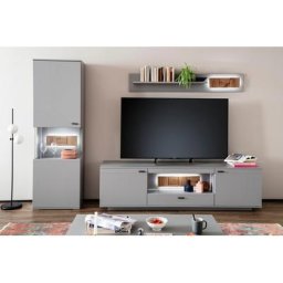 MCA furniture Wohnwand Zadar, (3-St), moderne Wohnwandkombination in Arktis Grau, wahlweise mit Beleuchtung