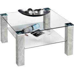 PRO Line Couchtisch, mit Glasplatte, Ablageboden aus Glas, Gestell aus Holz, quadratisch