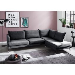 Trendfabrik Ecksofa Justin, Ottomane rechts oder links bestellbar, Fuß in Holz-Metallkombination