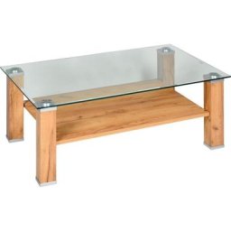PRO Line Couchtisch, mit Glasplatte, Gestell aus Holz in Eiche Nachbildung