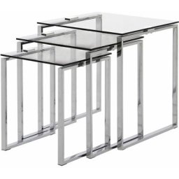 andas Beistelltisch Karina (Set), mit einer Glastischplatte aus klarem Glas und Chromgestell
