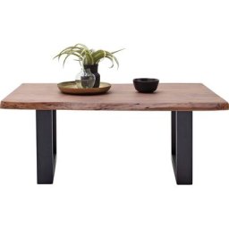MCA furniture Couchtisch Cartagena, Couchtisch Massivholz mit Baumkante und natürlichen Rissen und Löchern