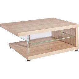 PRO Line Couchtisch, aus Holz, mit Ablageboden aus Glas, mit Rollen, rechteckig