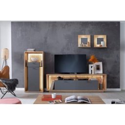 MCA furniture Lowboard Lizzano, TV Möbel für TV bis 80 Zoll mit 3D Rückwand, wahlweise mit Beleuchtung