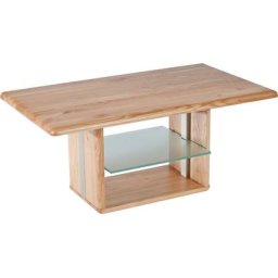 Vierhaus Couchtisch Viola, Couchtisch, Massivholz, Ablage Glas satiniert, rollbar