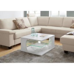 PRO Line Couchtisch, aus Holz, mit Rollen, Ablageboden Glas mit LED Beleuchtung