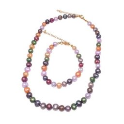 Firetti Ketten und Armband Set Bunt, 6-7 mm breit, vergoldet (Set, 2-tlg), mit Süßwasserzuchtperlen, Made in Germany