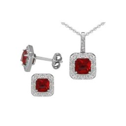 Firetti Ohrring und Ketten Set (Set, 4-tlg), mit Glasstein in Safir oder Rubin Optik und Zirkonia