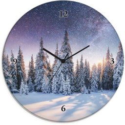 Artland Wanduhr Glasuhr rund Tannenwald im Schnee (wahlweise mit Quarz- oder Funhuhrwerk, lautlos ohne Tickgeräusche)