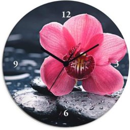 Artland Wanduhr Stillleben mit Kiesel und einer Orchidee (wahlweise mit Quarz- oder Funhuhrwerk, lautlos ohne Tickgeräusche)