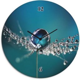 Artland Wanduhr Glasuhr rund Pusteblume Tautropfen blau (wahlweise mit Quarz- oder Funhuhrwerk, lautlos ohne Tickgeräusche)