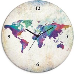 Artland Wanduhr Glasuhr rund bunte Weltkarte (wahlweise mit Quarz- oder Funhuhrwerk, lautlos ohne Tickgeräusche)