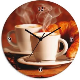 Artland Wanduhr Dampfender Cappuccino und Croissant (wahlweise mit Quarz- oder Funhuhrwerk, lautlos ohne Tickgeräusche)