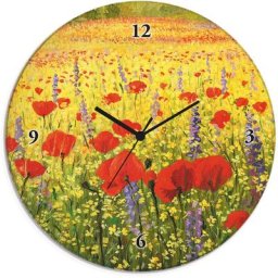 Artland Wanduhr Glasuhr rund Mohnblumenfeld (wahlweise mit Quarz- oder Funhuhrwerk, lautlos ohne Tickgeräusche)