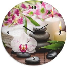 Artland Wanduhr Glasuhr rund Spa Orchideen Bambus Kerze (wahlweise mit Quarz- oder Funhuhrwerk, lautlos ohne Tickgeräusche)