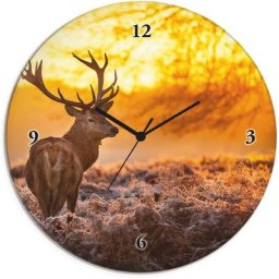 Artland Wanduhr Glasuhr rund Rotwild (wahlweise mit Quarz- oder Funhuhrwerk, lautlos ohne Tickgeräusche)